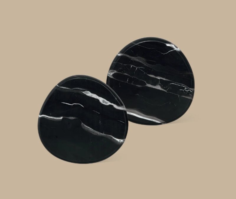 石杯垫两件组 黑银 - 摆饰 - 玉石 黑色