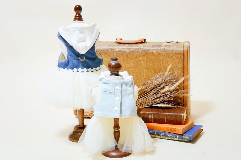 So Chic 率性单宁连帽蓬蓬裙胸背衣-靛蓝 - 衣/帽 - 棉．麻 蓝色