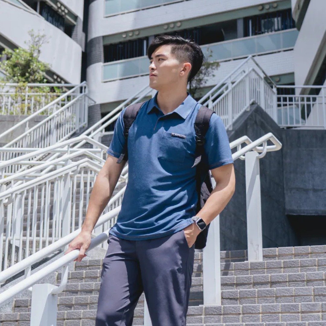 凉感轻丹宁运动 polo 衫(TCool凉感透气)-蓝 - 男装衬衫 - 其他材质 蓝色