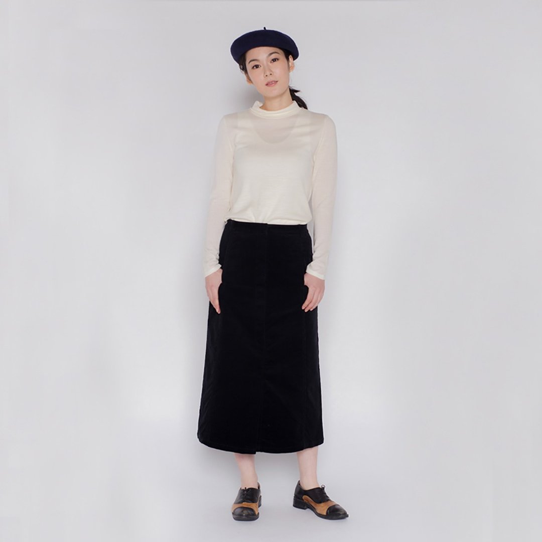 灵光随想开襟条绒A字裙One Fine Reverie FrontPlacketCordSkirt - 裙子 - 棉 黑色
