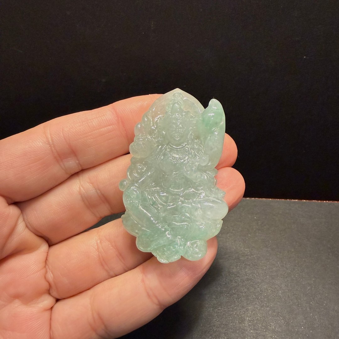瀚玉珠宝 天然缅甸翡翠 冰糯种带底色观音 荷花观音 冰种翡翠观音 - 其他 - 玉石 