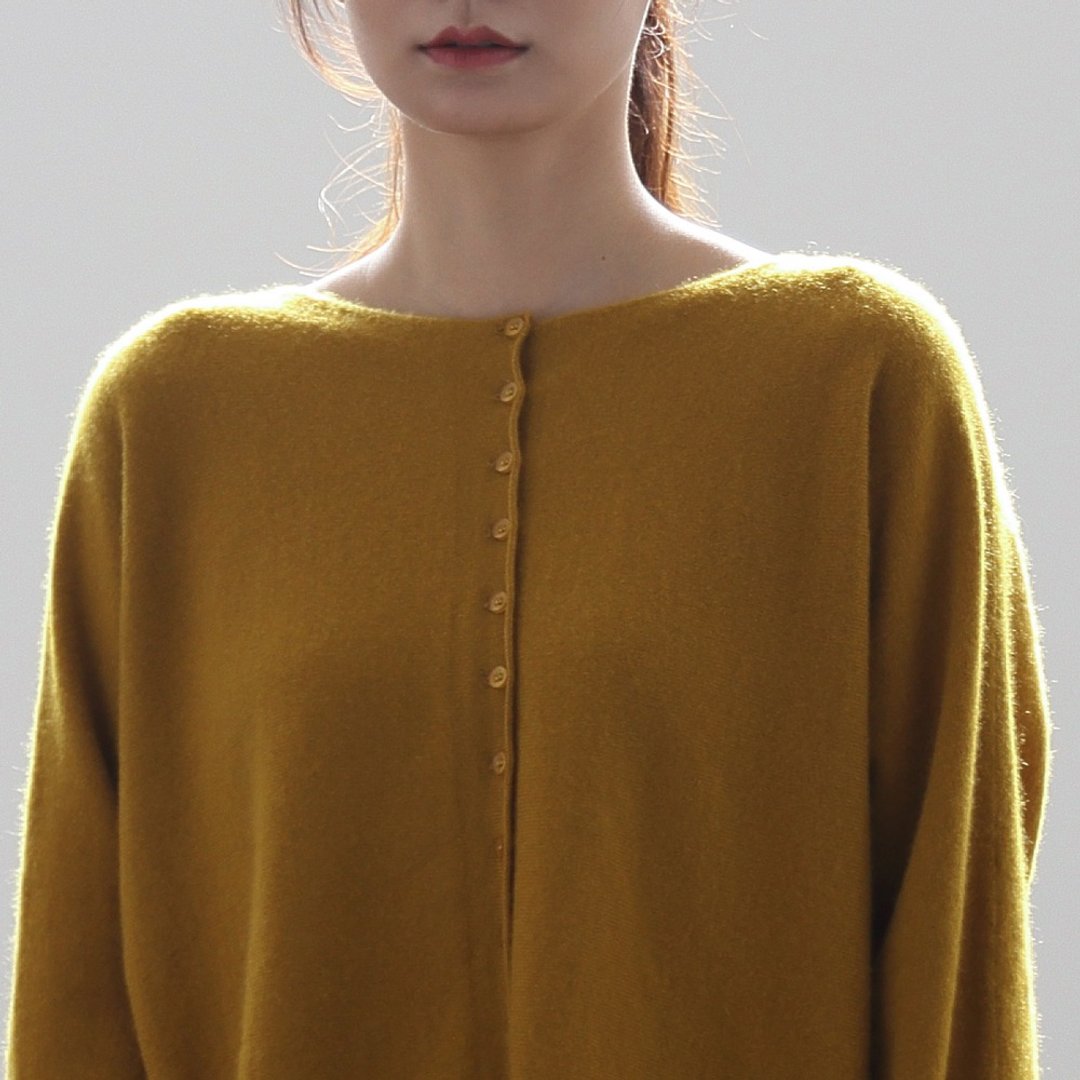 100%cashmere 輕型寬鬆保暖開司米羊絨毛衣 SH200943 - 女装针织衫/毛衣 - 羊毛 黄色