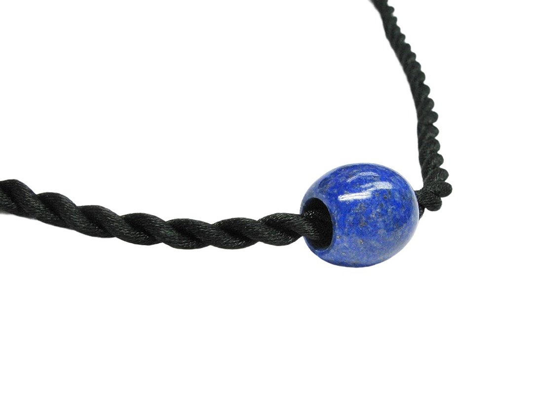 天然蓝色青金石 桶鼓珠子, 13x14mm, 附送约 20 英寸黑色扭绳项 - 项链 - 半宝石 蓝色