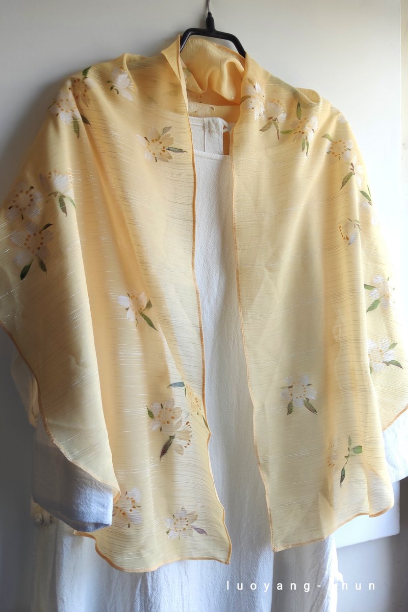 手绘雪纺轻清小围巾~樱花飘飘*鹅黄 - 丝巾 - 其他材质 