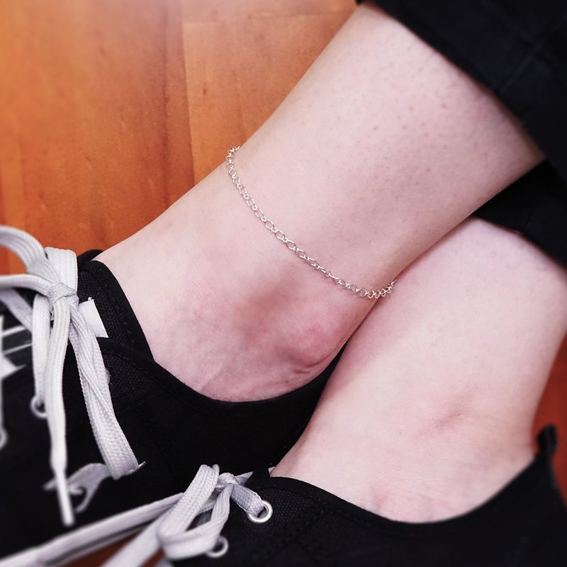 纯银可刻字 橄榄圈脚链(2.8mm细链) 脚踝链 冲浪绳 女生脚链 - 脚链/脚环 - 纯银 银色