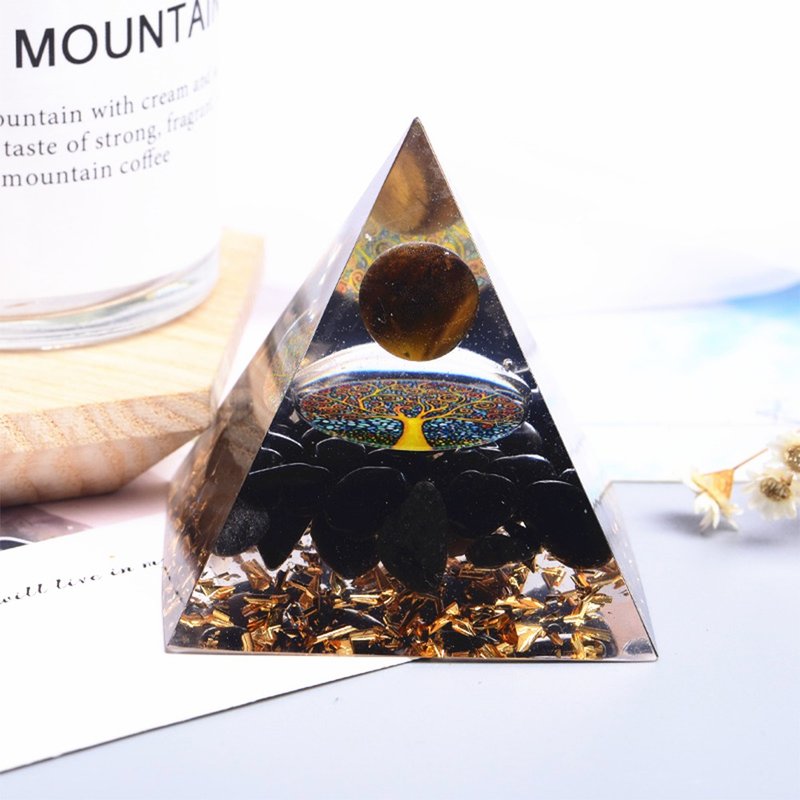 金字塔奥根塔Orgonite塔/脉轮/辟邪/冥想/能量虎眼石黑曜石 - 摆饰 - 树脂 