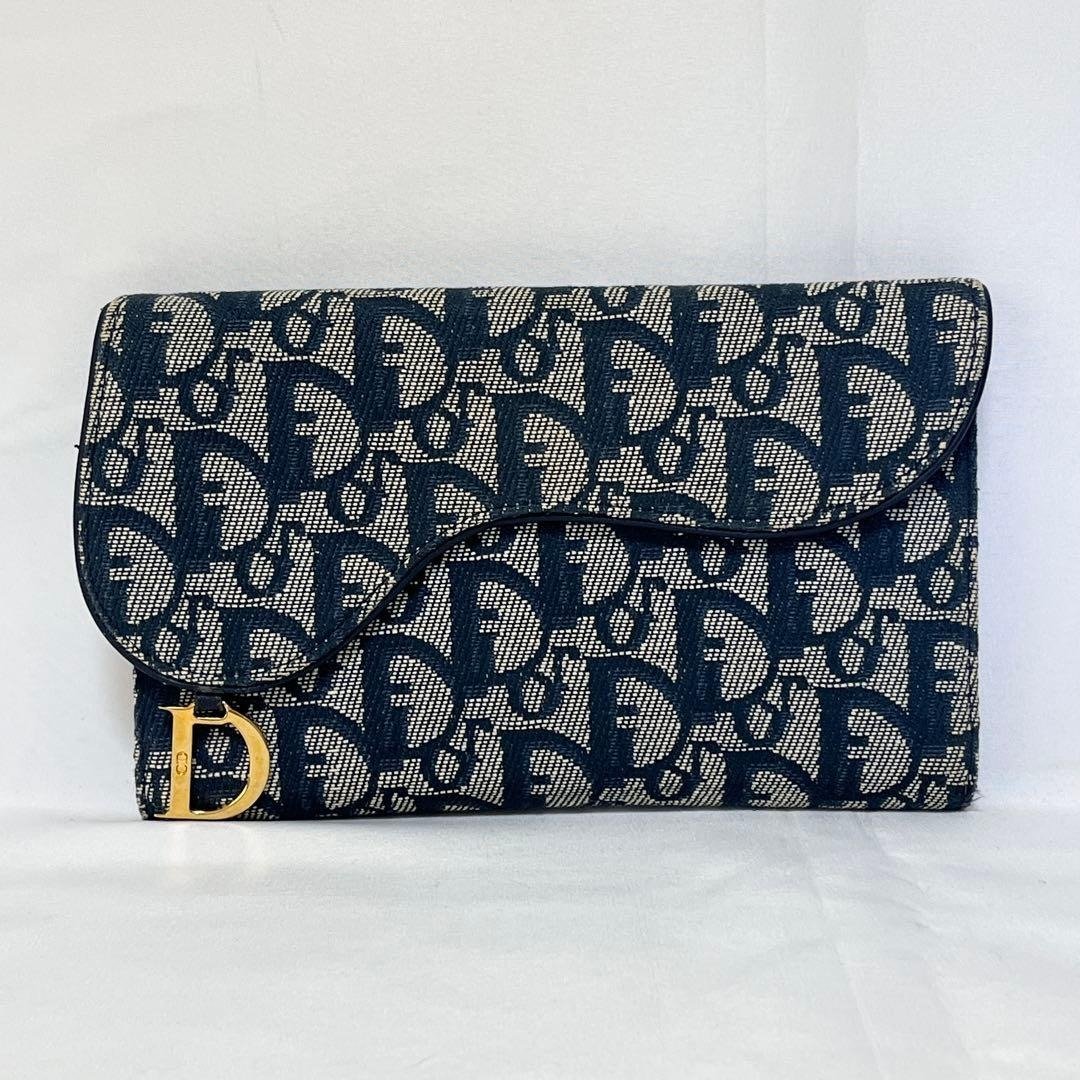 正品 Christian Dior 迪奥 三折式短夹 长夹 Monogram 老花 帆布 海军蓝 二手 - 皮夹/钱包 - 其他材质 