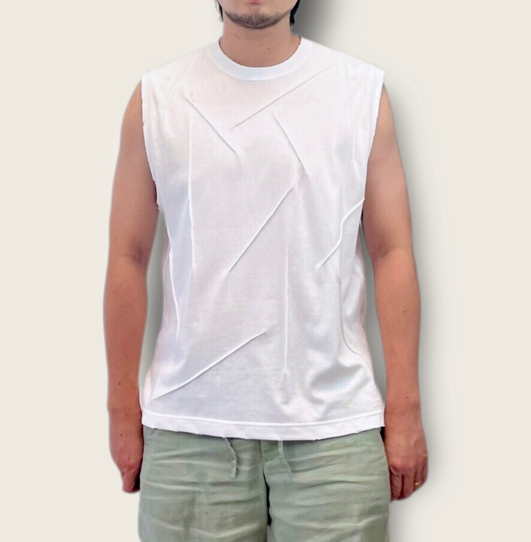 咻咻重磅抓折纯棉白背心  日系 - 男装背心 - 棉 白色