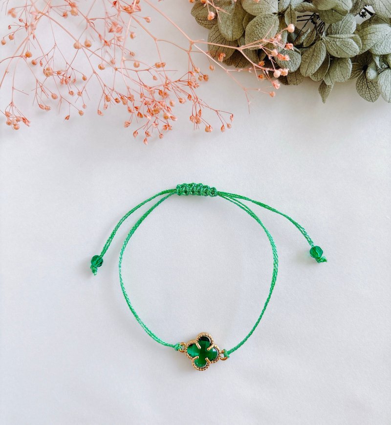 【幸运编绳】四叶草手工编绳 金线 14K包金坠饰 - 手链/手环 - 半宝石 