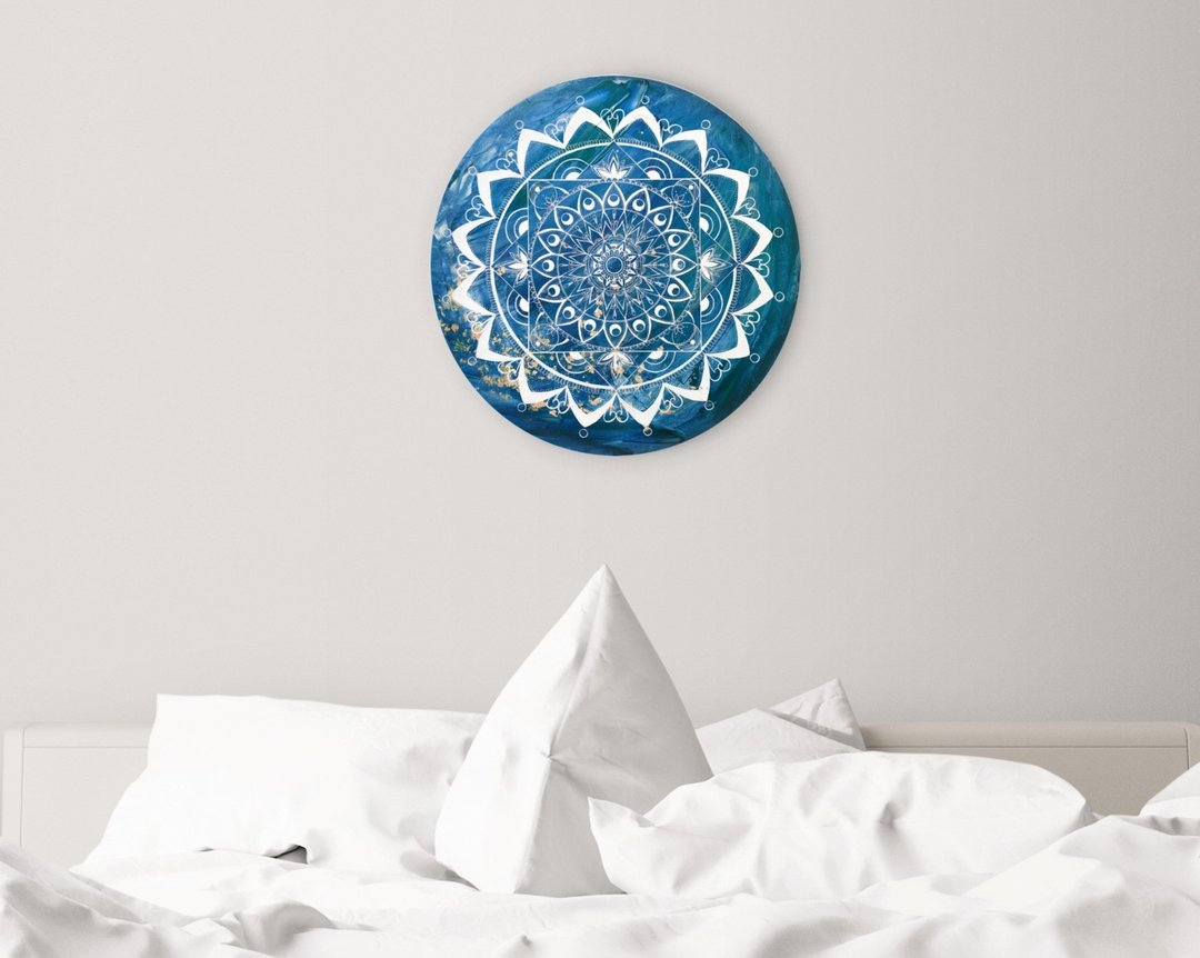 White round mandala Blue abstract sea Symbolic spiritual art Esoteric wall decor - 墙贴/壁贴 - 压克力 蓝色