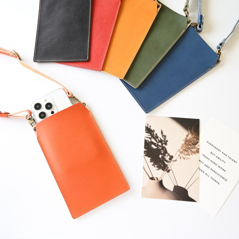 兼容于所有型号智慧型手机单肩包小袋真皮枥木皮革 [智慧型手机袋] 单肩包斜背包 S 牛仔裤智慧型手机袋礼物 DF05M - 手机配件 - 真皮 橘色
