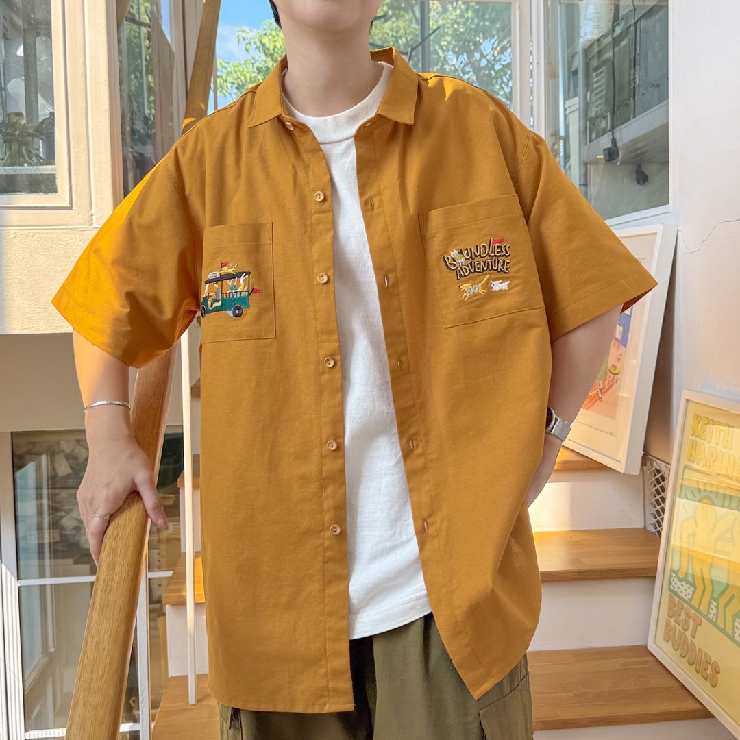 Basic基本款棉短袖衬衫 Tuk Tuk l Mustard 黄色的 S/M/L - 女装衬衫 - 棉 橘色