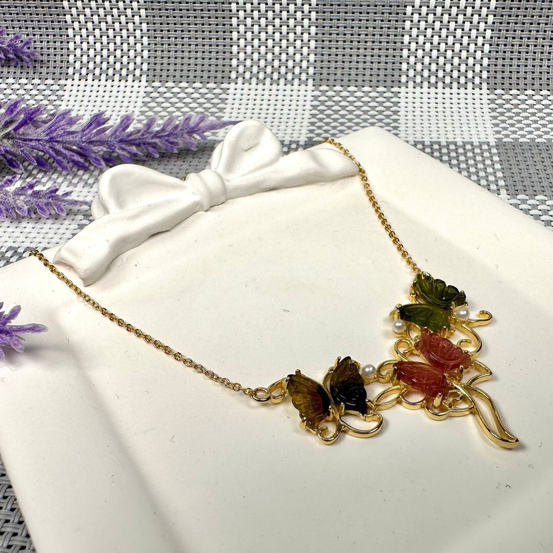 【莫名奇妙杂货店】蝶恋 彩色碧玺 S925银 项链 - 项链 - 纯银 多色