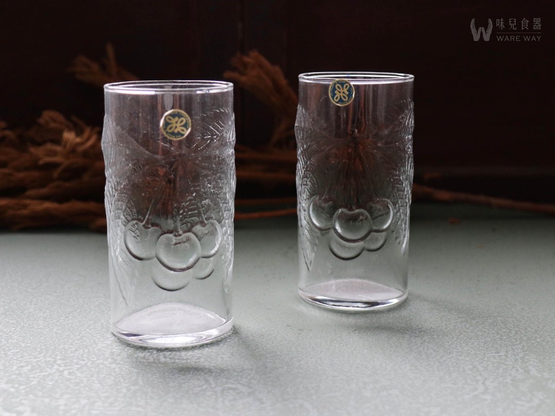 早期进口透明水杯－浮雕樱桃 (旧物/老件/玻璃/水果) - 玻璃杯 - 玻璃 透明