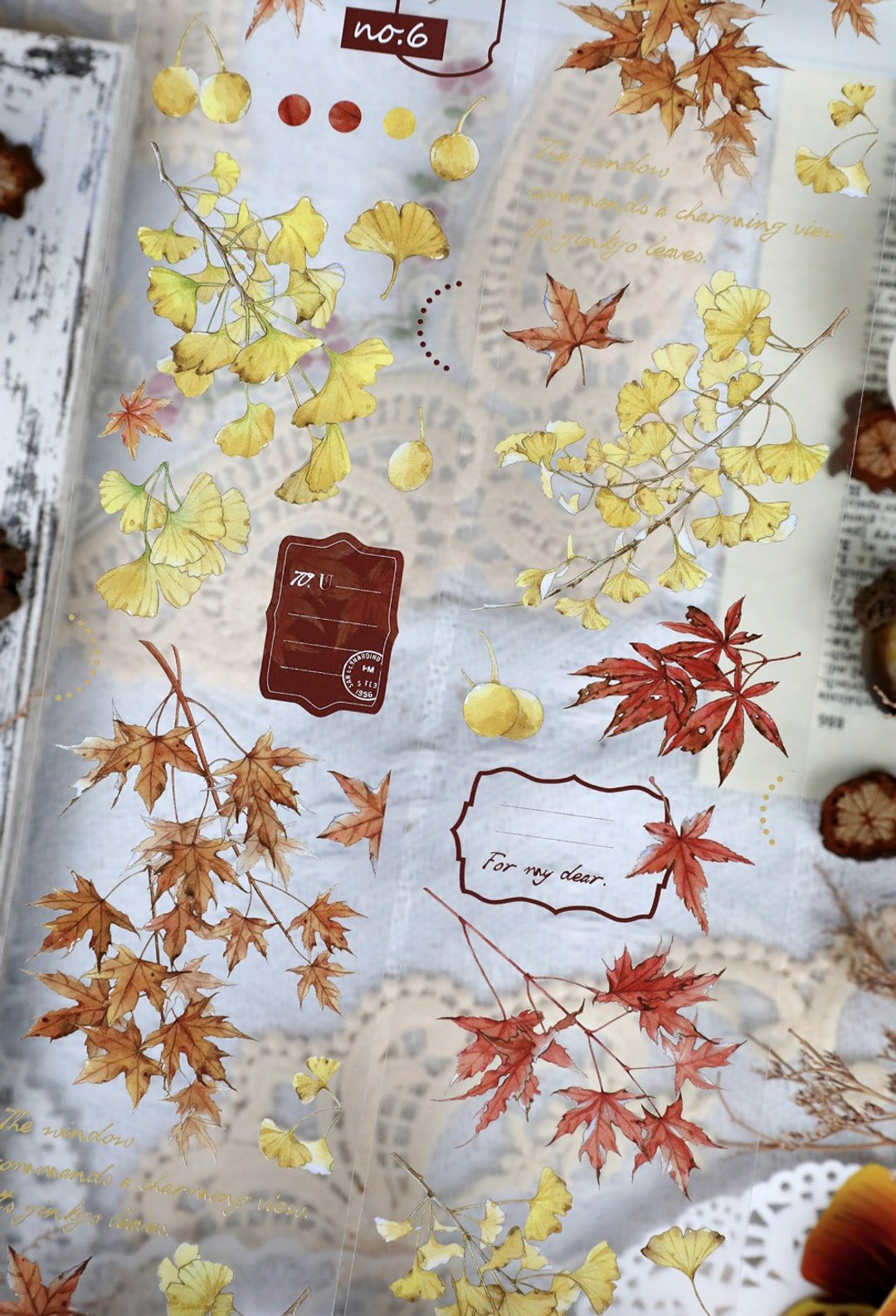 映霜红 秋日造景 紅葉 / いちょう PET 和紙膠帶 10米卷 - 纸胶带 - 其他材质 红色