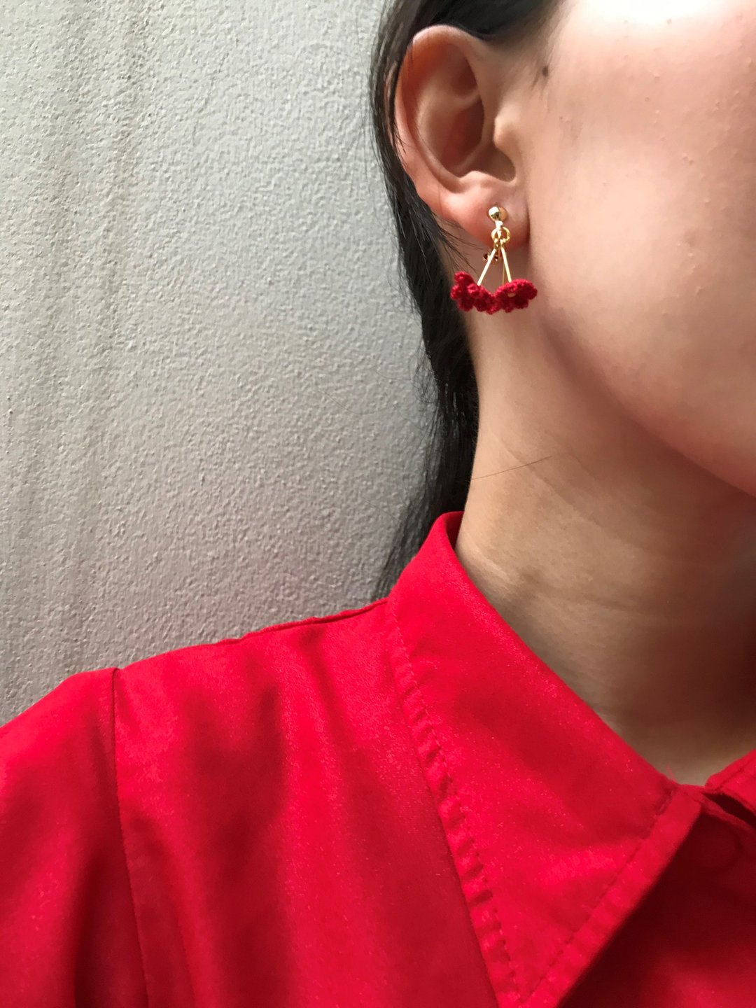 3 Simple Minimal Gypsophila crochet earring - 耳环/耳夹 - 贵金属 多色