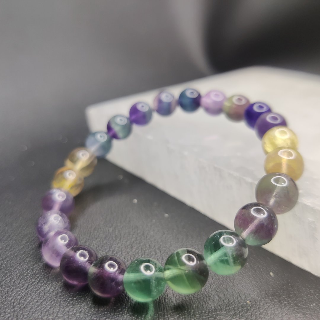 彩虹千层萤石 8mm 手串 手链 天然水晶 水晶 - 手链/手环 - 水晶 