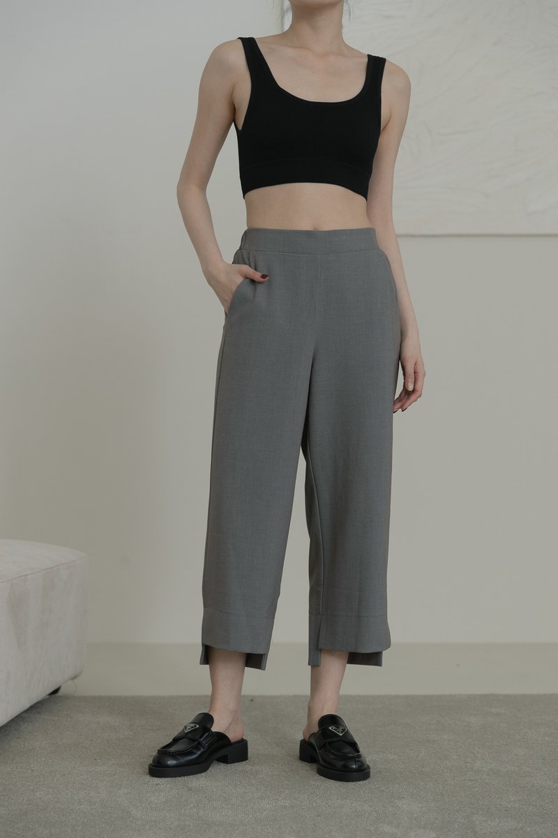 【品牌原创】Rebekka 俐落 九分直筒宽裤 设计裤管 浅灰 - 女装长裤 - 聚酯纤维 灰色