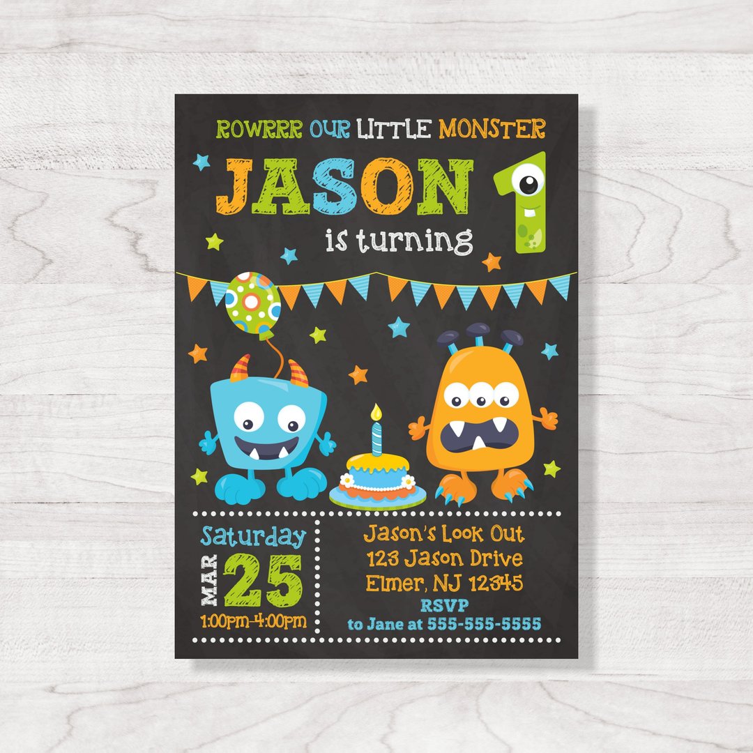 Monster Birthday Invitation, Digital, Personalized - 电子喜帖/贺卡/邀请函 - 其他材质 