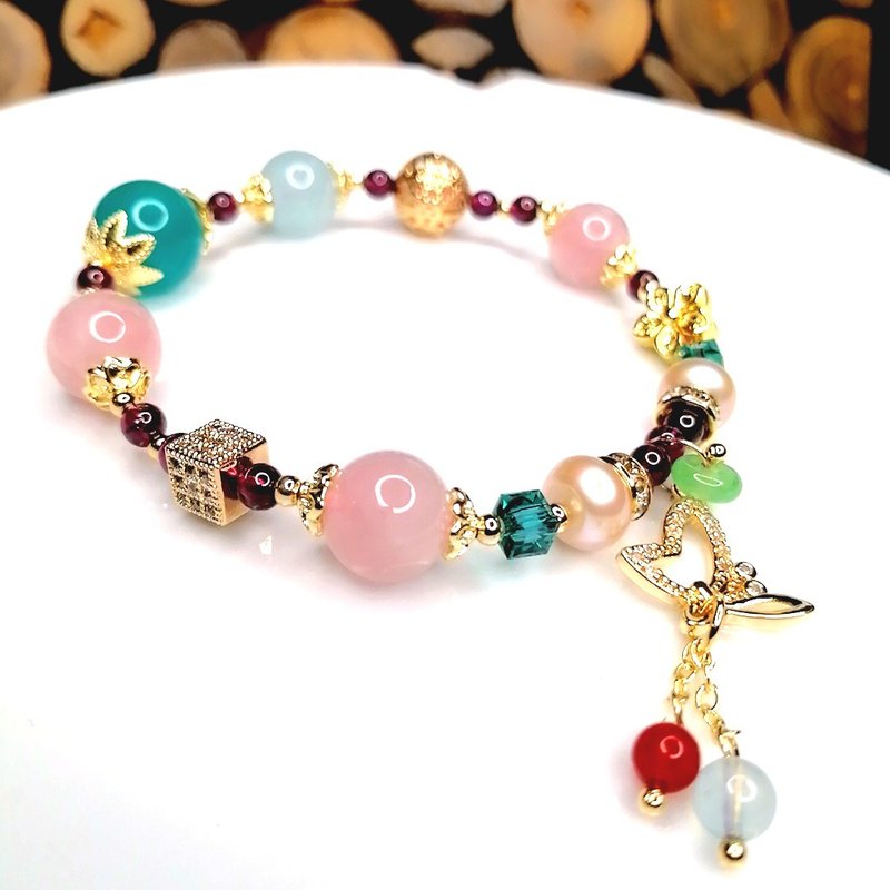 金银财宝 天河石海蓝宝粉晶手串 - 手链/手环 - 宝石 