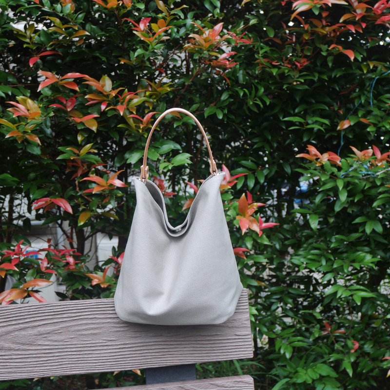质感帆布 MINI水桶包 Mini bucket bag #92浅灰 - 束口袋双肩包 - 棉．麻 灰色
