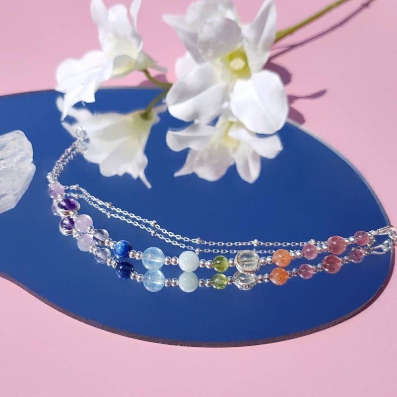 金平花糖。草莓晶 金草莓 黄水晶 S925纯银 水晶矿石设计手链 - 手链/手环 - 水晶 多色