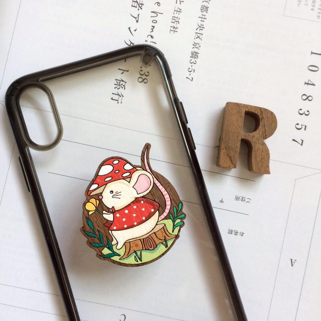 Wooden griptok mouse of red mushroom - 手机座/防尘塞 - 木头 红色