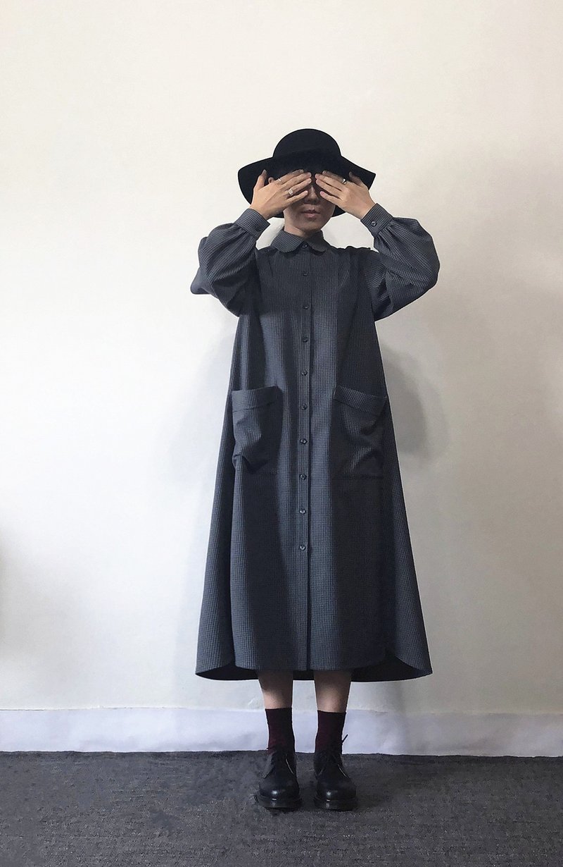 深灰小格纹 洋装 - 洋装/连衣裙 - 其他材质 灰色