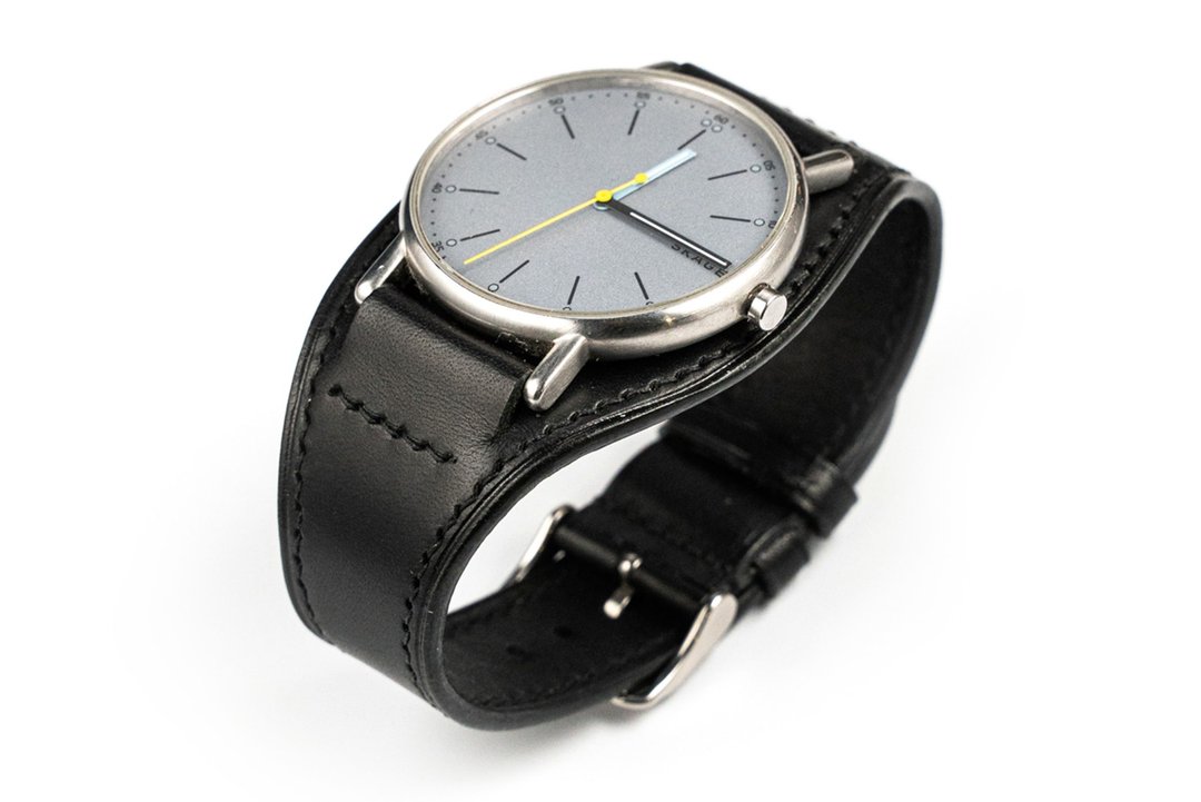 Leather bund watch band. Waxed whisky watch strap for 16mm 17mm 18mm 19mm 20mm - 表带 - 真皮 黑色