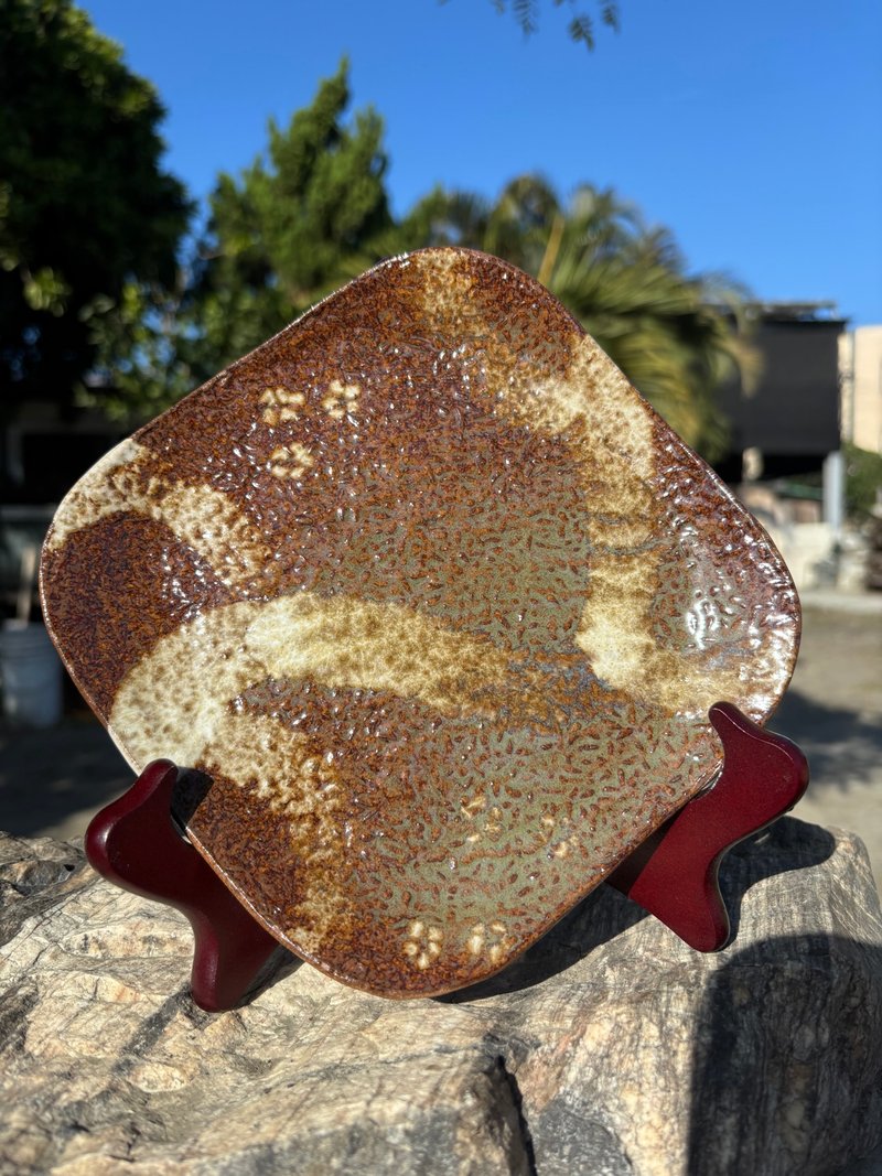 白纹梅花方盘 - 盘子/餐盘/盘架 - 陶 咖啡色