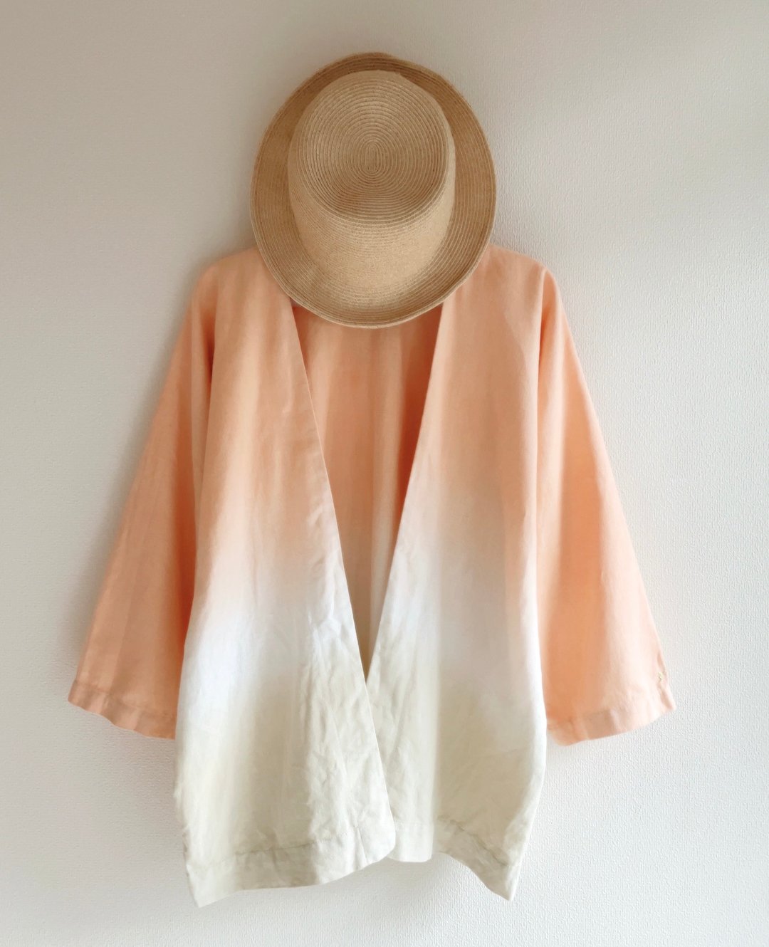 Hand-dyed Tropical Haori jacket Made in Japan Mud-dyed cotton Linen Haori Tropical Time Earth color resort style - 女装上衣 - 棉 橘色