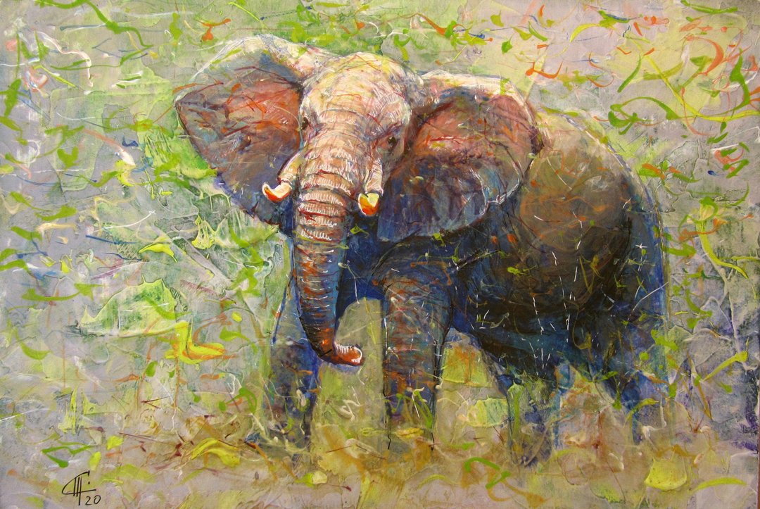 Elephant Original Painting Animal Wall Art Elephant Painting Acrylic Elephant Ar - 插画/绘画/写字 - 其他金属 