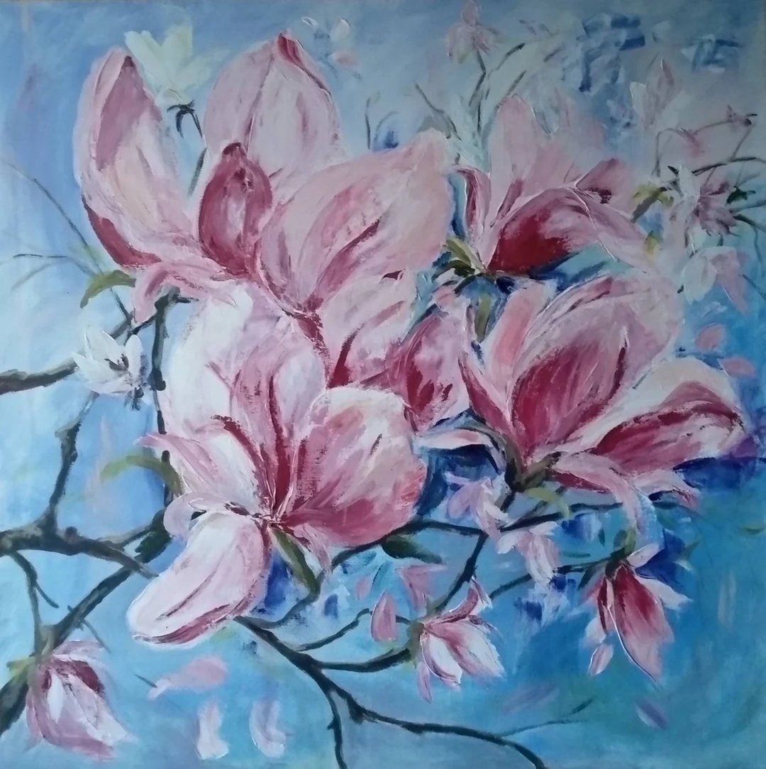 粉玉兰花绽放温柔春天自然风景原画风水艺术 - 墙贴/壁贴 - 其他材质 粉红色