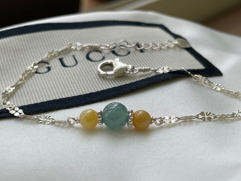 喃//天然翡翠A货 蓝水 黄翡 925银 手链 - 手链/手环 - 玉石 