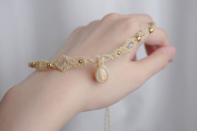 蛋白石 蜡线编织颈绳 颈圈 - 颈链 - 宝石 黑色