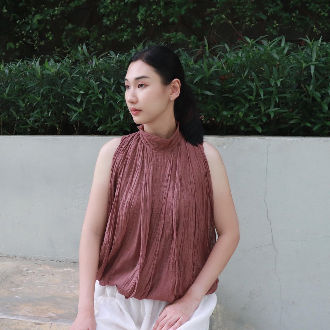 Sleeveless shirt | elastic waistband Thai style cotton - 女装上衣 - 棉 多色