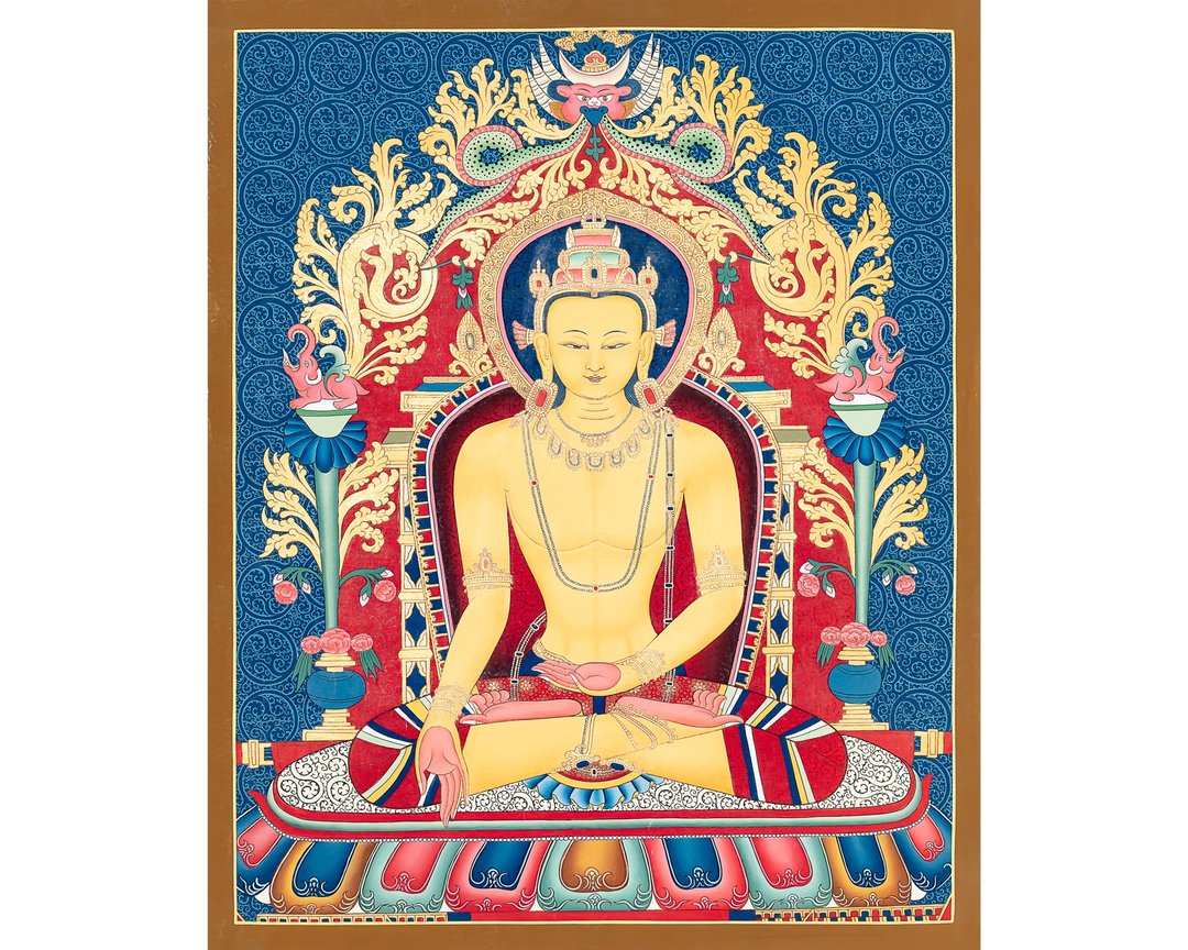手工制作的释迦牟尼佛唐卡 - 真实的觉悟象征 - 墙贴/壁贴 - 其他材质 多色