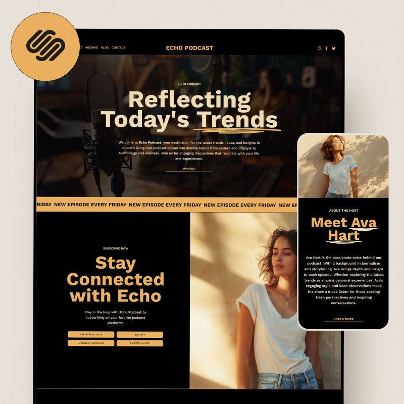 Squarespace 网站播客范本、播客网站、可编辑网站 - 图文模板设计 - 其他材质 