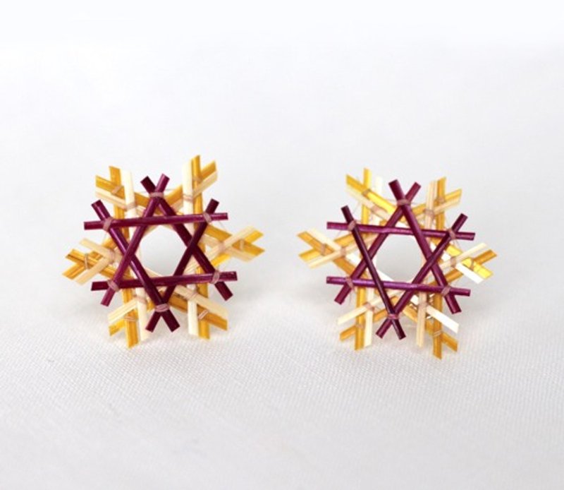 爽やかに ストロースター麦わらピアス　レッド - 耳环/耳夹 - 植物．花 