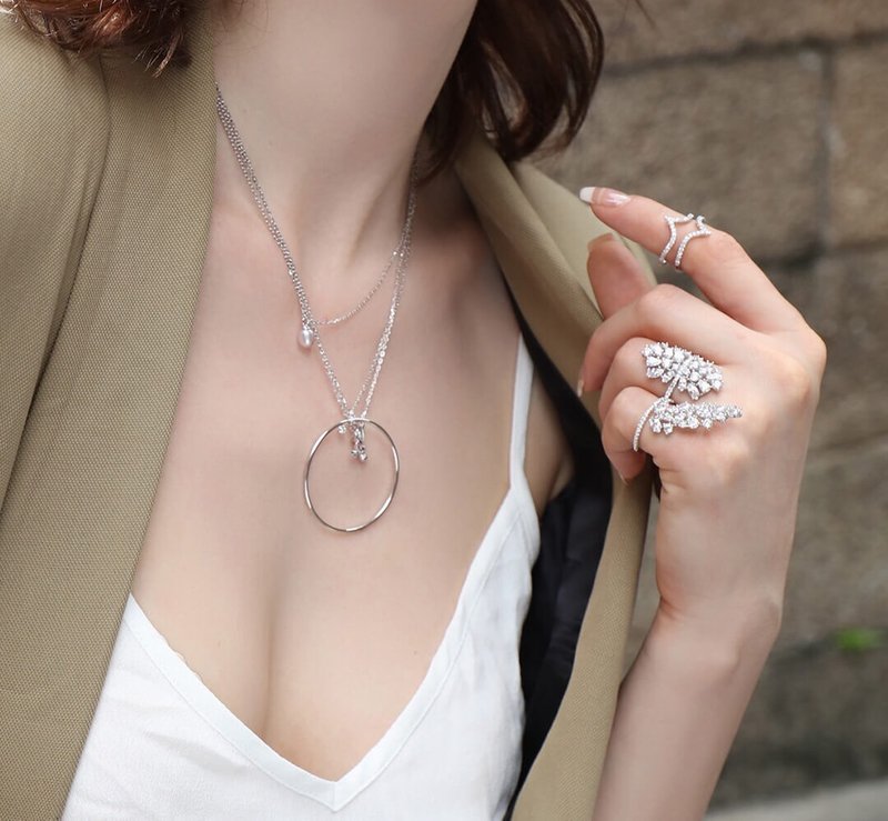 简约大圆环项链-925银锆石镶嵌 - 项链 - 其他金属 银色