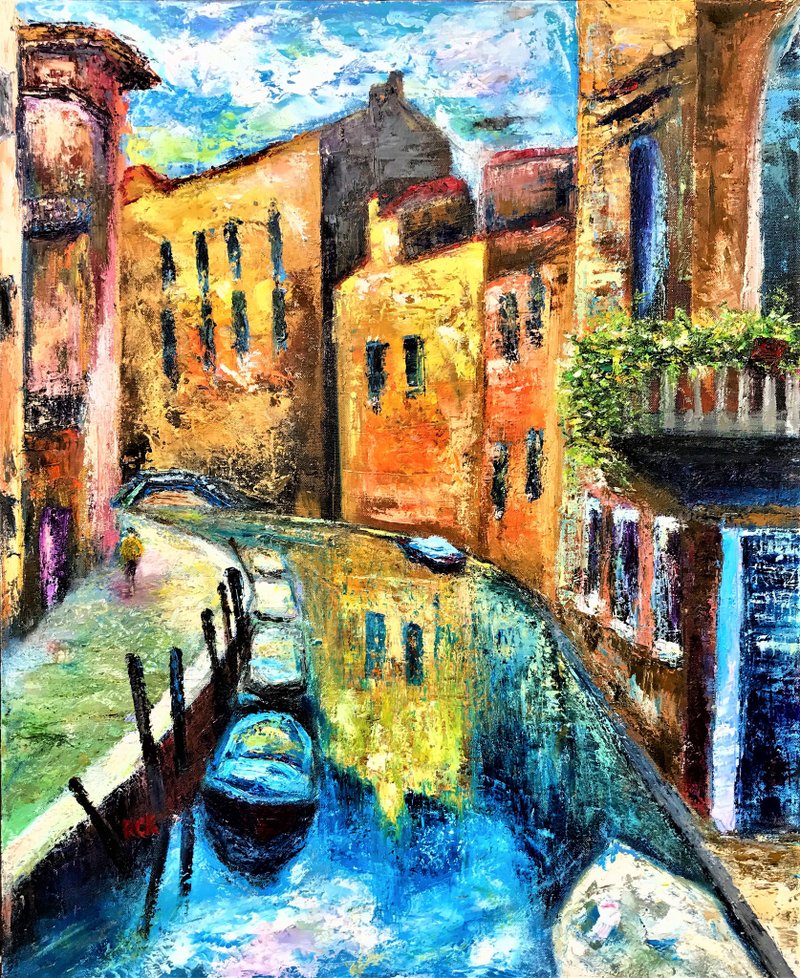 油画 水都 包邮  挂画壁画 装饰画 疗愈画 调色画刀手工创作 - 海报/装饰画/版画 - 棉．麻 多色