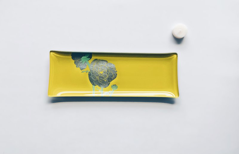 日本宾客指定礼【手工工艺贴箔技法】最初 First 曙光黄 长方器皿 - 摆饰 - 玻璃 银色