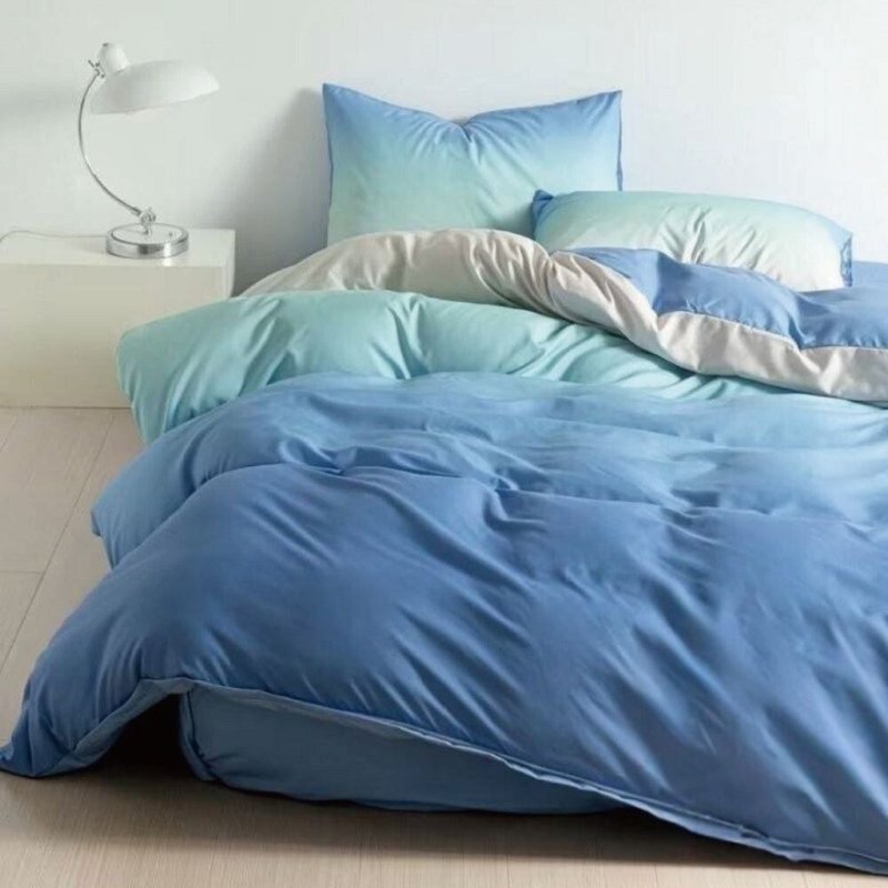 渐层蓝绿 台湾制 舒柔棉 单人/双人/加大 薄床包被套组 - 寝具 - 其他材质 