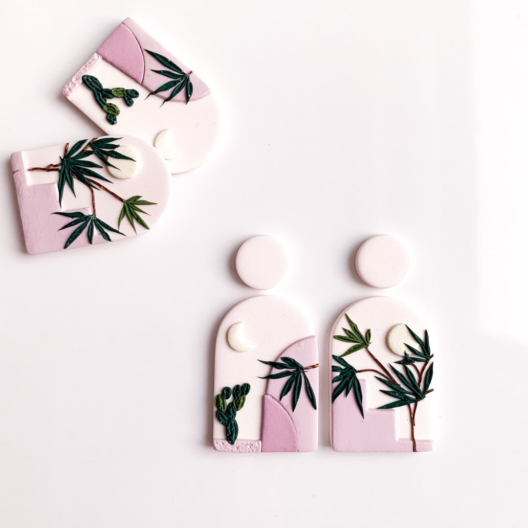 Desert Clay Earrings - 耳环/耳夹 - 粘土 粉红色
