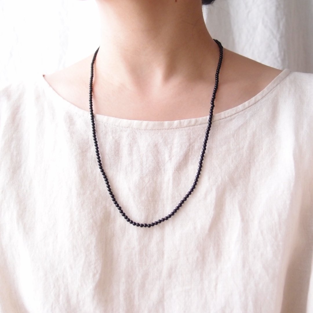 [银色] 黑色碧玺项链 [定制 60cm/3mm] 碧玺素面项链 - 项链 - 宝石 黑色