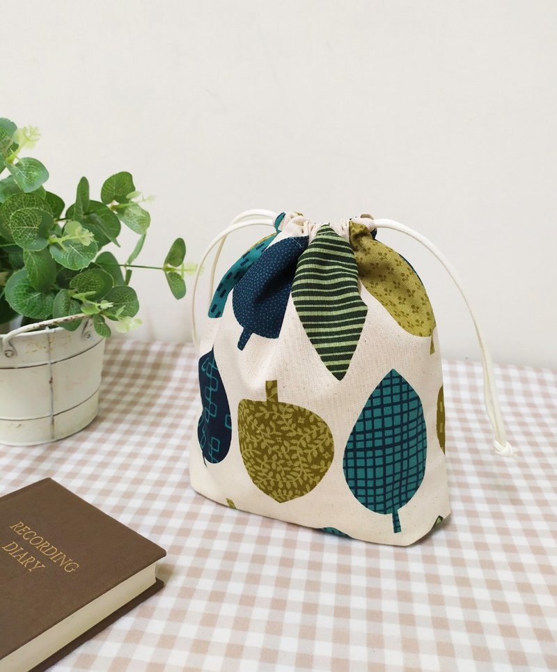 集福系列立体束口袋/旅行收纳袋/万用防尘袋/树叶森林款 - 束口袋双肩包 - 棉．麻 绿色