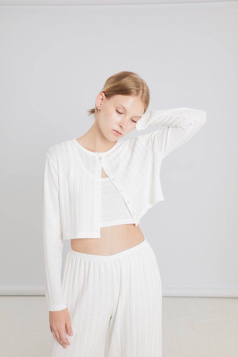 YARN 短版针织外套 - 针织 - 女装针织衫/毛衣 - 棉．麻 白色