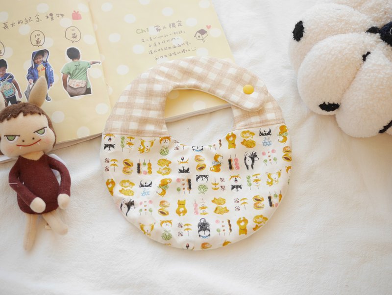 六重纱口水巾 围兜 柴犬款 - 围嘴/口水巾 - 棉．麻 橘色