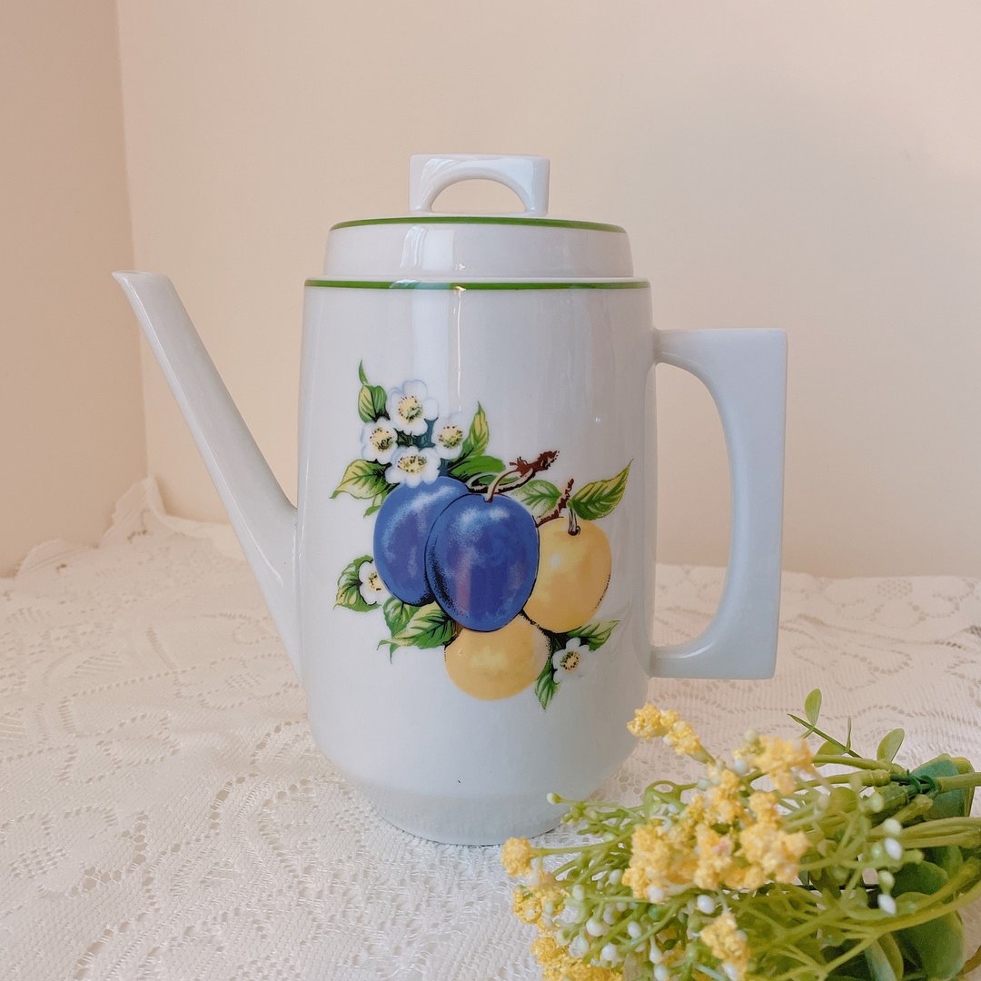 早期法国水果图案茶壶 - 茶具/茶杯 - 陶 