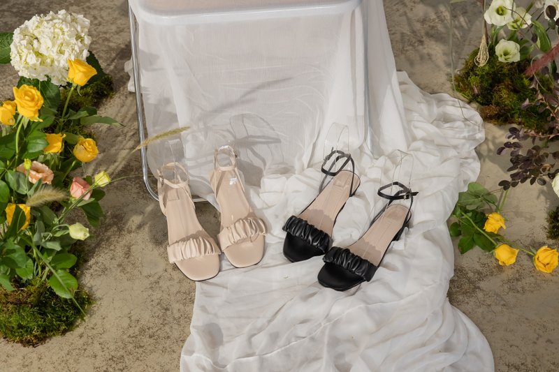 【I called Love】少女的诗篇 / 云朵抓皱低跟凉鞋 - 男女凉鞋 - 防水材质 粉红色